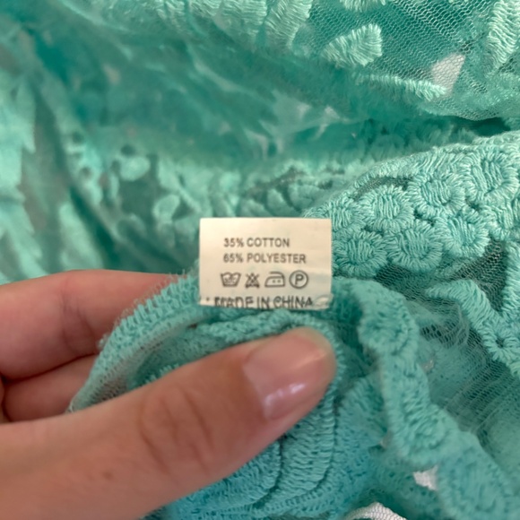 Blue Lace Sheer Long Sleeve Blouse - Picture 4 of 4